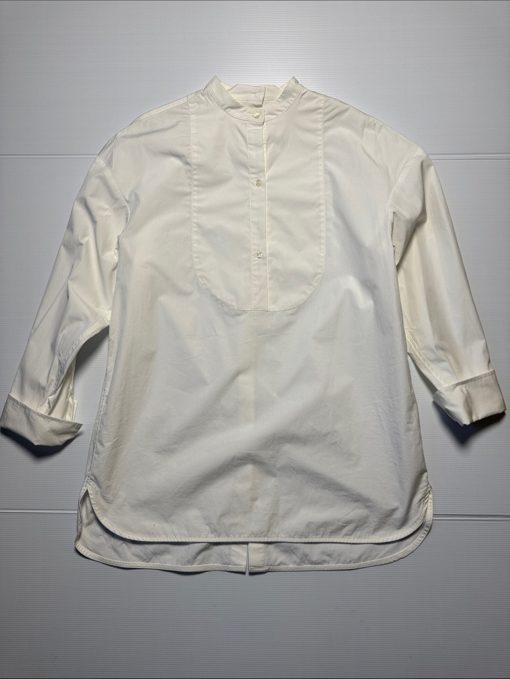 LOULOU Studio Pini Long Sleeve Poplin White Mandarin Collar Shirt Oversized S